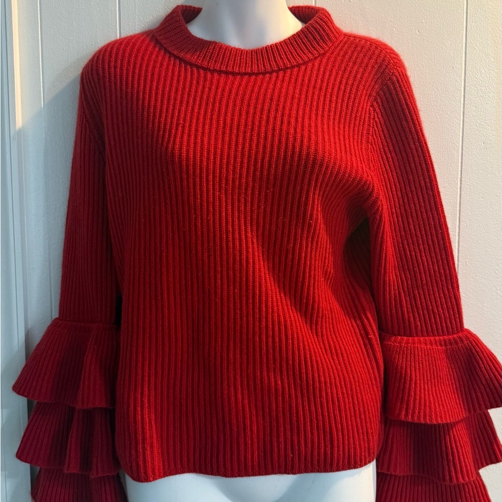 Faith& Zoe cashmere Red Ruffled Sleeve Sweater M